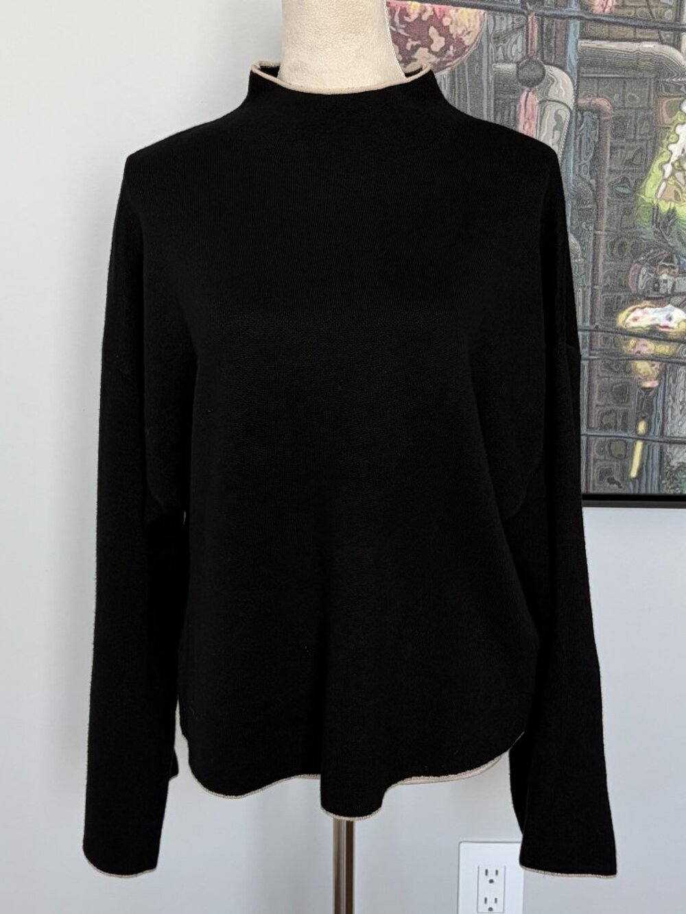 Max Studio Black Funnel Neck Sweater L